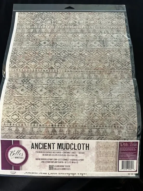New Sealed Belles & Whistles Ancient Mudcloth Decoupage Rice Paper 23.375x33.12”