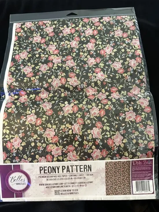 New Belles & Whistles PEONY PATTERN Decoupage Decor Rice Paper 23x33 Dixie Belle