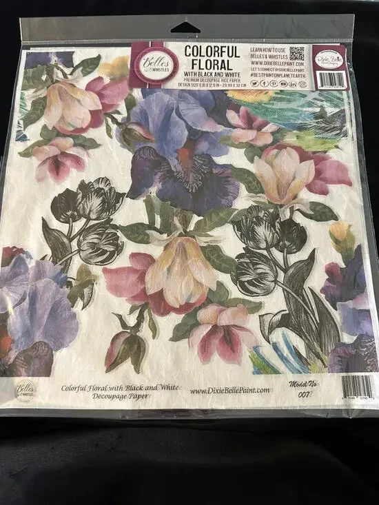 New Sealed Belles & Whistles Colorful Floral Decoupage Rice Paper 11.81”x12.6”