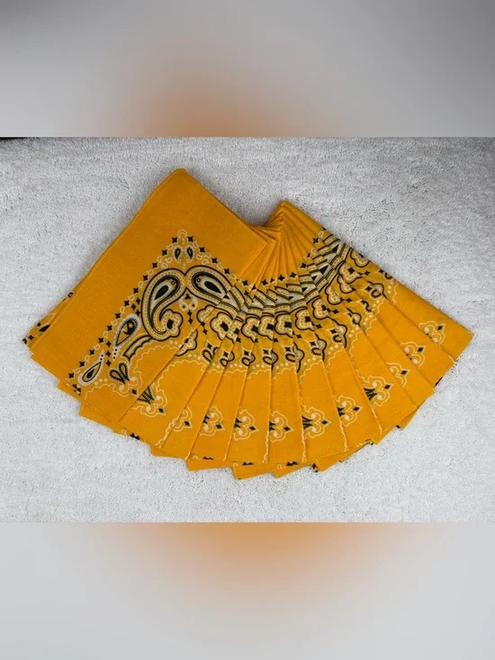 NEW Hobby Lobby Mustard Yellow Paisley 12 Bandanas-22” x 22”