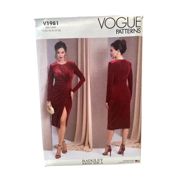 Vogue V1981 Misses Knit Dress Size F5 (16-24) Badgley‎ Mischka Draped