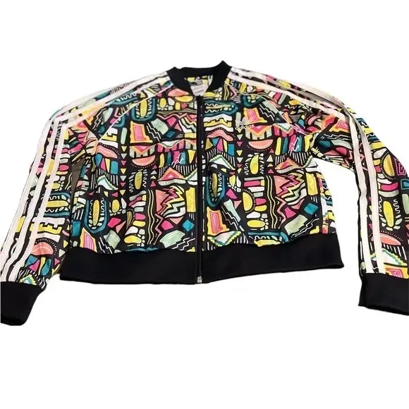 Adidas Girl's Youth Large‎ Cropped SST Full-Zip Track Jacket, All-Over Print
