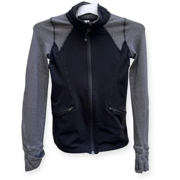 Ivivva Girls‎ Activewear Jacket Size 10 Black Gray Herringbone Full Zip