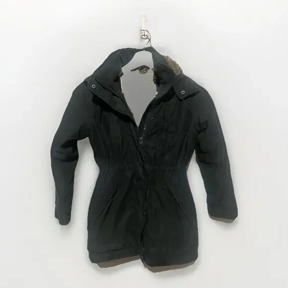 Abercrombie A&F Kids Winter Coat Parka Black Faux Fur‎ Hooded Jacket Girls 9/10