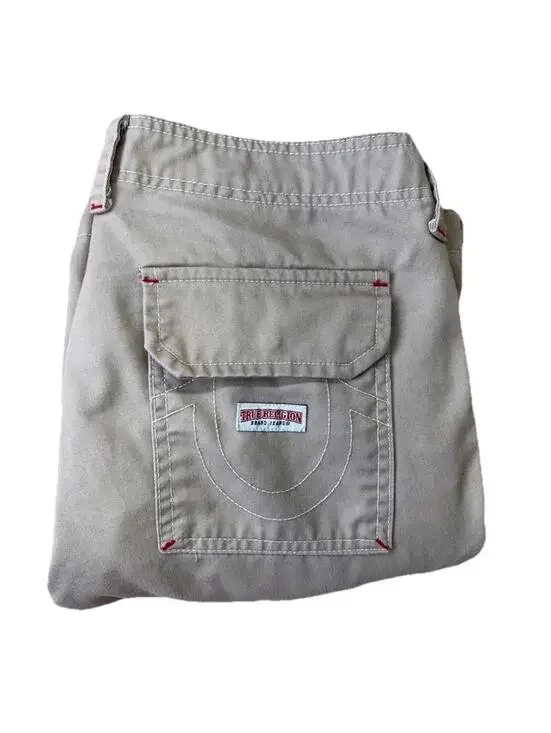 True Religion Men Size 29x31 Cargo Stitched Pants Straight Leg Tan RN#112790!