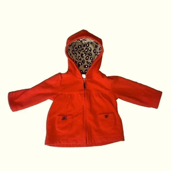 🟢 3/$15 Carter’s Baby Hooded Cheetah/Res Orange Sweater 6 months