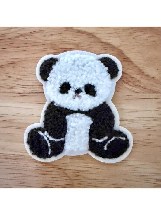 Iron On Patch - Kawaii Panda Bear, Chenille Fluffy 2.5