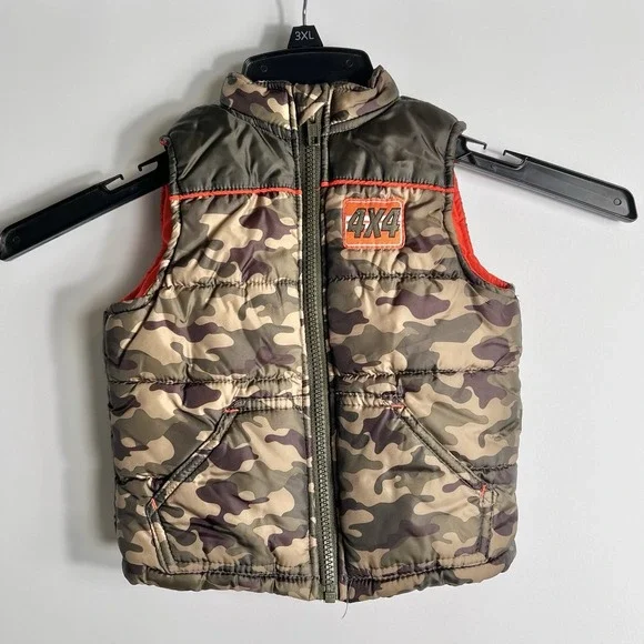 Healthtex Toddler Boys 4x4 Camo Puffer Vest Orange‎ Lining 24M Holiday 2015 EUC