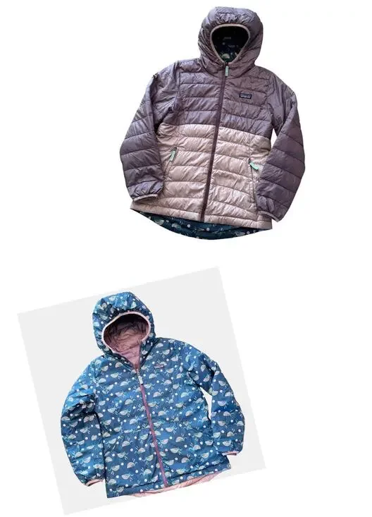 Patagonia Reversible Down Sweater Hoody Jacket Mauve Pink & Green Girl’s XL*