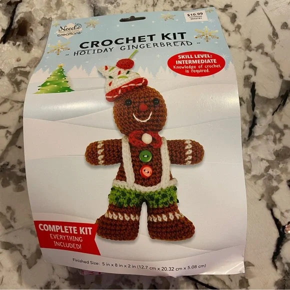 Needle Creations Crochet Kit Holiday Gingerbread Man Christmas NEW