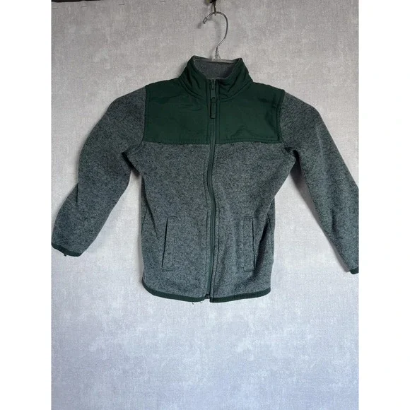 The Children's Place Jacket Toddler Boys 5T Green Gray‎ Fleece Full Zip Coat
