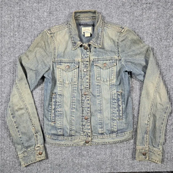 Abercrombie Jacket‎ Girls Large Blue Denim Trucker Jean Coat Washed Fade Vintage