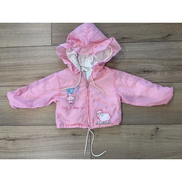 Sears Mary Had a‎ Little Lamb Windbreaker baby girl Pink Ruffle Hood vintage 6 m