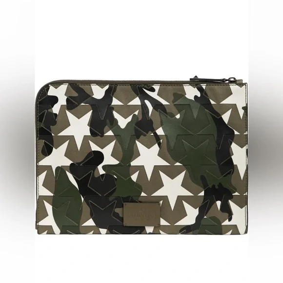 Valentino Star Camo Print Leather Document Case