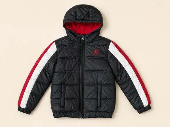 Y2K Nike Jordan Boys Puffer Jacket Black Red Hooded Size M 10-12‎