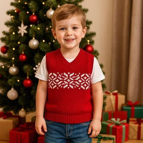 Hanna Andersson Red &‎ White Holiday Snowflake Sweater Vest Cabin Size 110 (5)