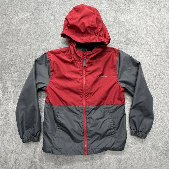 Eddie‎ Bauer Jacket Youth Small 7-8 Red Hooded Windbreaker Full Zip Lightweight