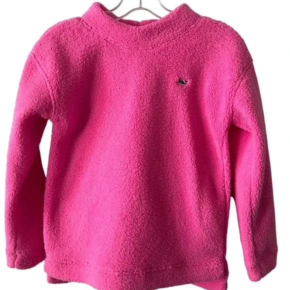 Vineyard Vines Girl's Bright Pink Mock Neck Pullover Fleece in‎ Size L