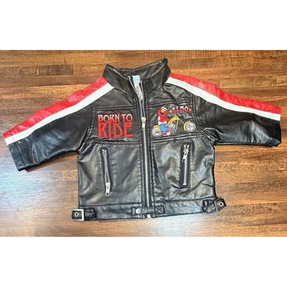 Vintage Y2K Sesame Street Elmo moto biker jacket size 12 months. RARE.