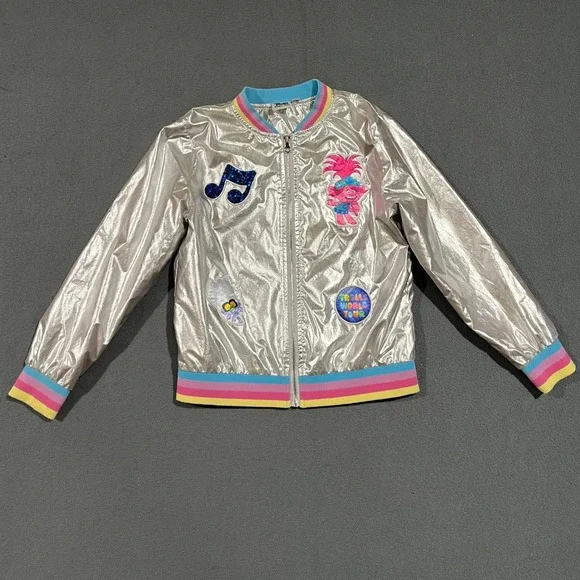 Trolls World Tour Silver Bomber Jacket Girls L (10/12) DreamWorks‎ Collectors