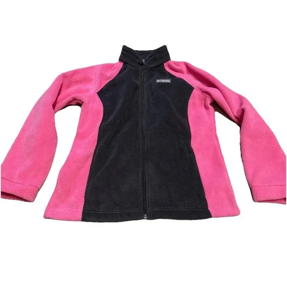 Columbia Youth Girls fleece‎ jacket full zip Black Pink Sz XL  18-20