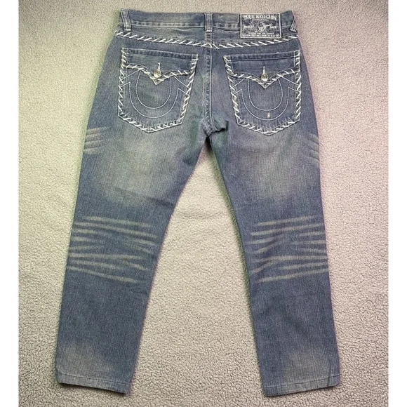 VTG Y2K True Religion Jeans Mens Blue 36x28 Flap Back Streetwear USA Stitch