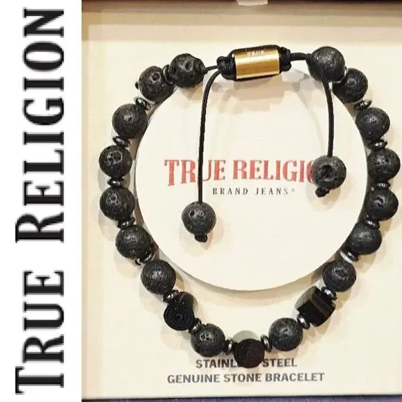 True Religion‎ Stainless Steel Genuine Stone Bracelet- Black