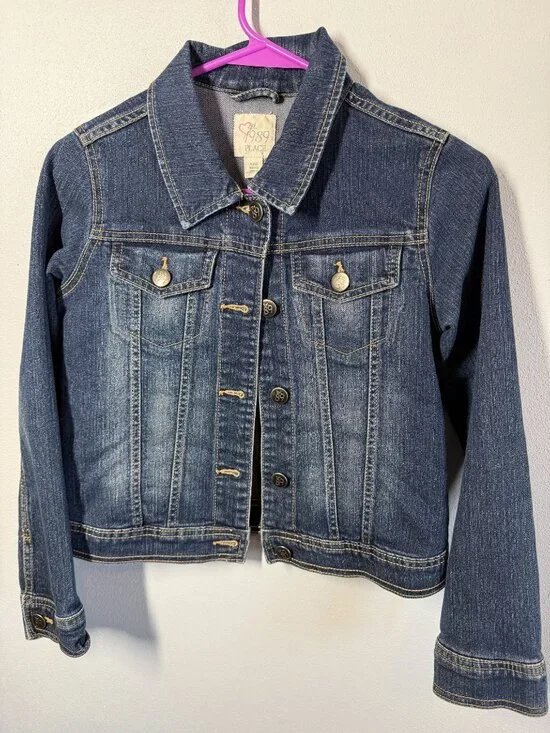 Children's Place Girls Large 10/12 Denim Jacket blue Button Up‎ Jean Coat Cute