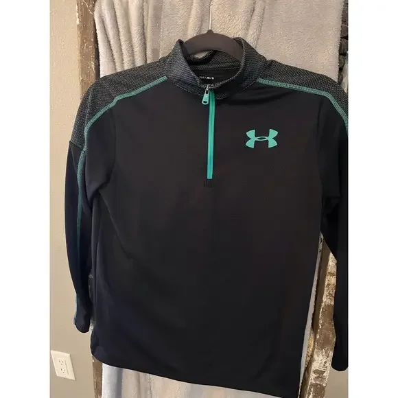 Under Armour‎ Pullover Quarter Zip Black Teal Athletic Shirt