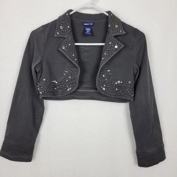 Vintage‎ Limited Too Girls 12 Gray Denim Bolero Shrug Angel Wings Y2K McBling