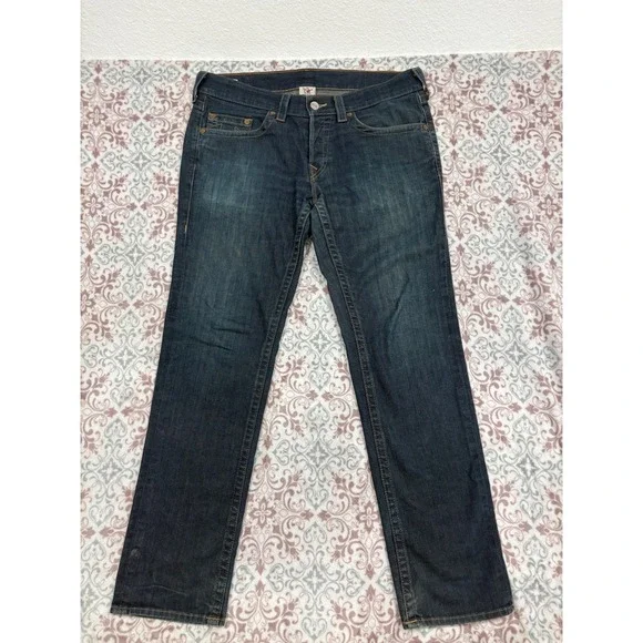 True Religion Rocco Skinny Jeans Mens 36 Dark Wash Button Fly Made in USA MH7J60
