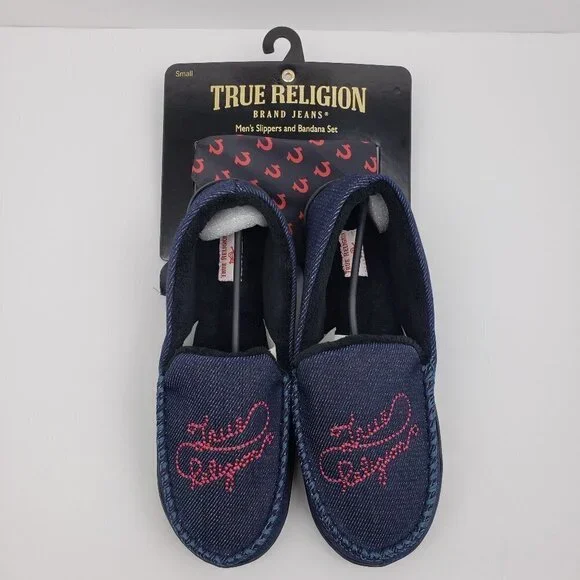 True Religion Mens Sz S 7-8 Bandana & Slipper Set