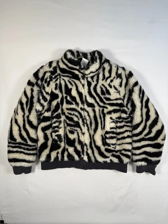 VINTAGE GYMBOREE Y2K Zebra Faux Fur Jacket Size 8 2003‎ Plush Animal Print