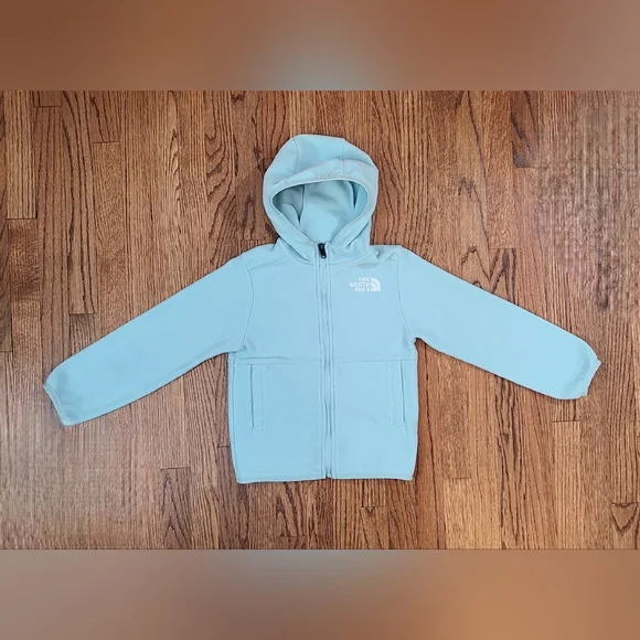 The North Face Girls Size 6 XS Mint Green Zip Up Hooded Fleece Jacket