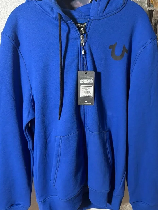 True Religion Electric Blue Full-Zip Hoodie with Black Horseshoe