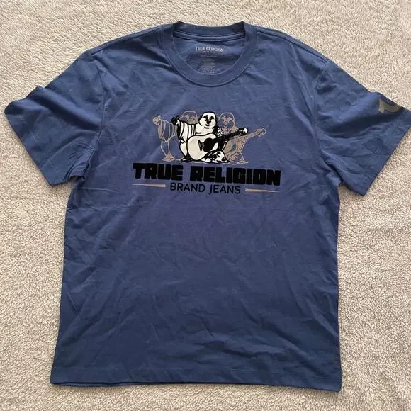 True Religion T-Shirt front buddha graphic galaxy blue Men's Medium New