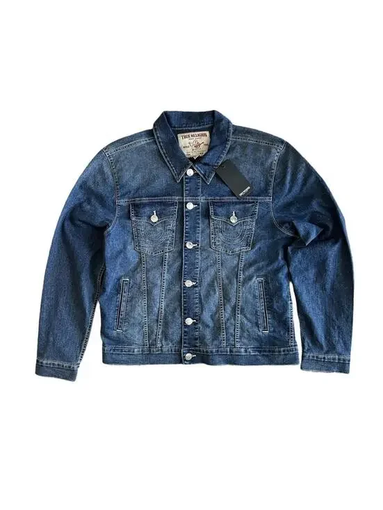 True Religion Denim Trucker Jacket Men's Blue Medium Flake New Size Large $159