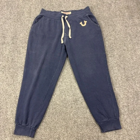 True Religion Sweatpants Mens Large Blue Fleece Joggers Elastic Waist Pockets