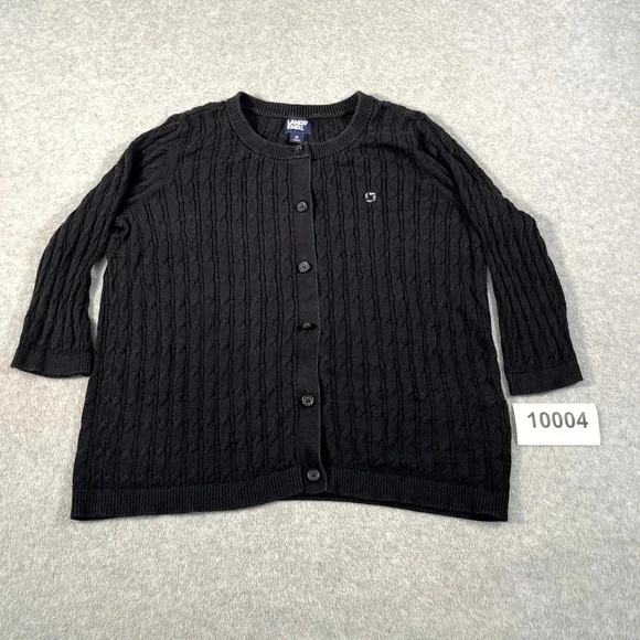 Lands' End Cardigan Sweater Kids M (10-12) Black Cable Knit Cotton Button Front