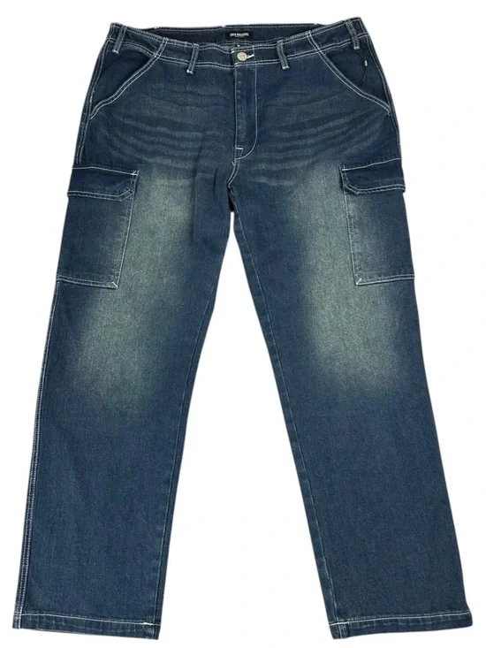 True Religion Cargo Pants Jeans Mens 36x34 Blue Denim Relaxed Straight Y2K NEW