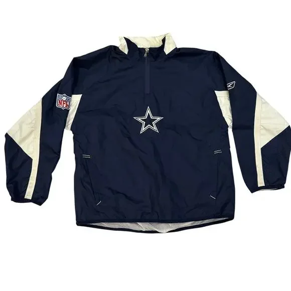 Reebok NFL Dallas Cowboys Youth Windbreaker 1/4 Zip Navy Boys M