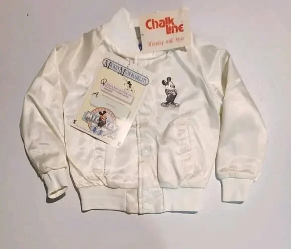 RARE VINTAGE NOS 1987 DISNEY MICKEY MOUSE CHALK LINE SATIN JACKET W/ HANGTAGS