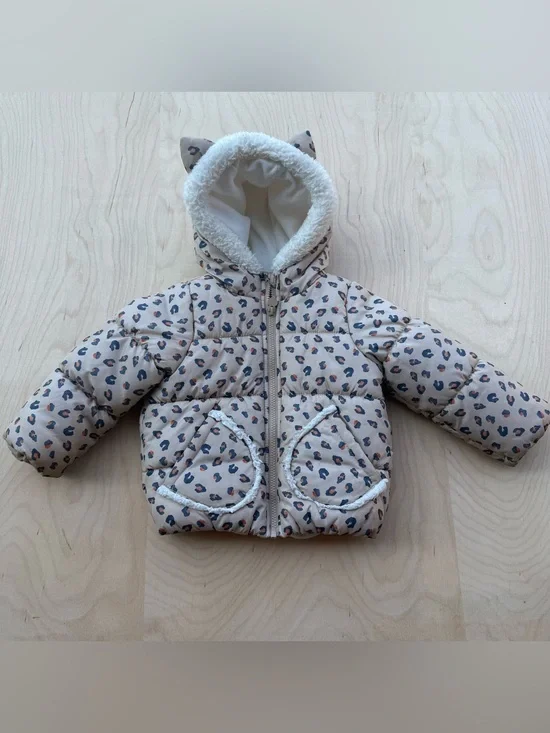 Just One You by Carters Leopard Print Puffer Jacket Fleece Lined Animal Ears 2T
