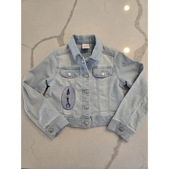 ​Jumping Beans Size 5 Denim Trucker Jacket Kids Girls Light Wash Mermaid Patch