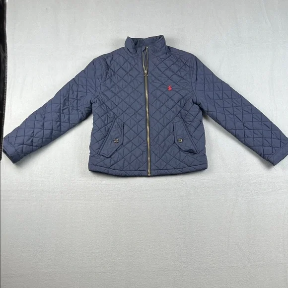 Polo by Ralph Lauren Blue Quilted Kids Jacket Size: Medium(8-10)