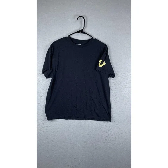 True Religion Shirt Mens Large Black Gold Horseshoe Logo Short‎ Sleeve Tee