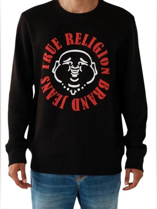 True Religion Black Crewneck with Red and White Logo