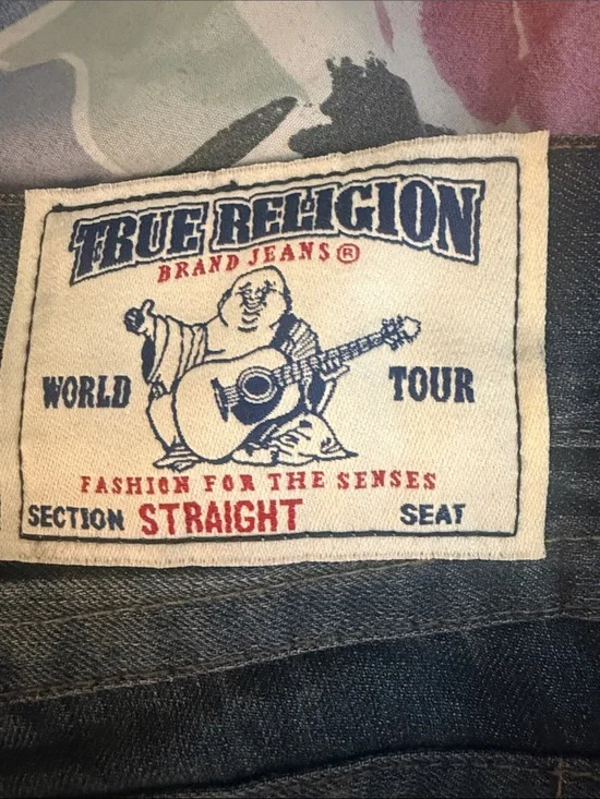 True Religion Straight Jeans in Dark Blue Denim with Red Label