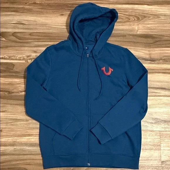 True Religion Textured Zip Up Hoodie Poseidon Color Men’s Size L Buddha NWOT