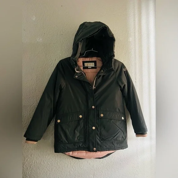 Michael Kors Puffer  jacket Coat Size 10/12 olive green and rose gold